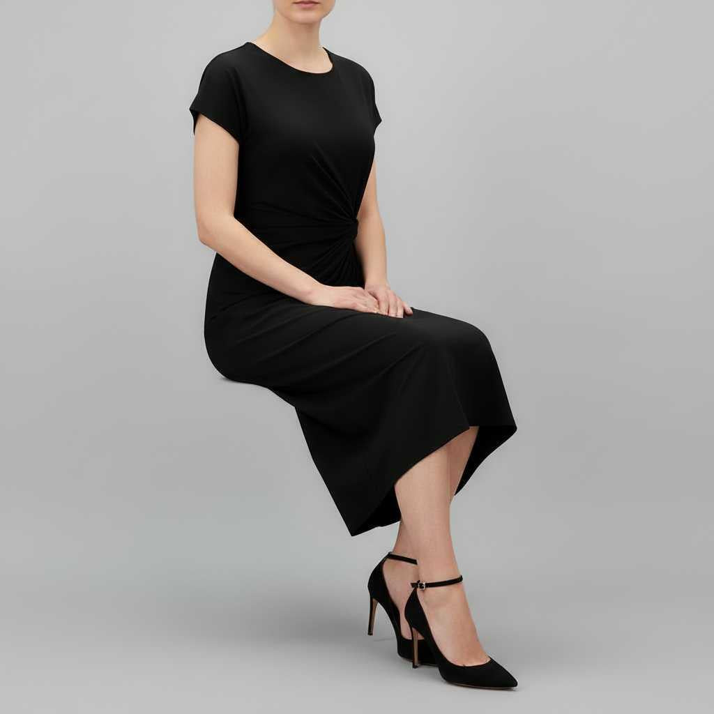 Robe Midi Élégante Femme | Robe Midi Chic à Manches Courtes